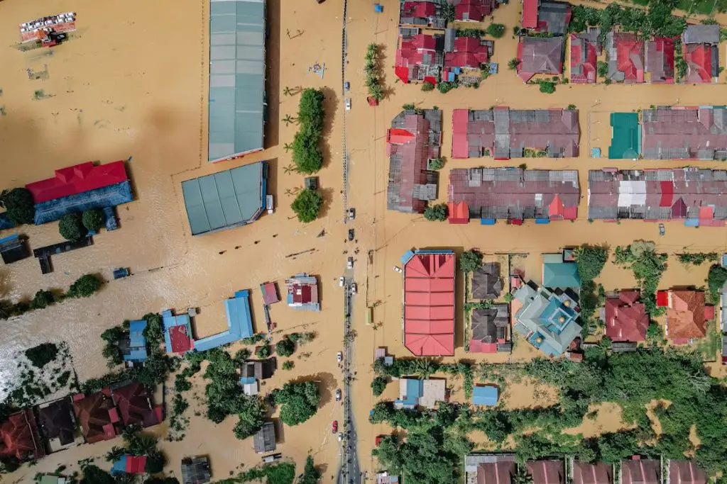 flooded residential neighborhood houses submerged in water after hurricane South Florida